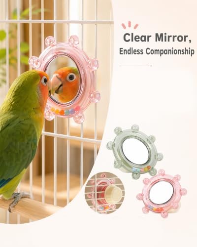 Bird Toy with Mirror, Spinner Rattle Parakeet Rotating Interactive Toy