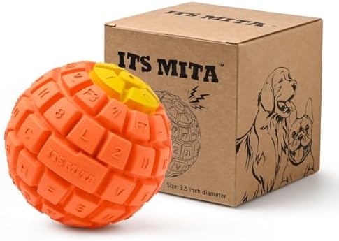 Squeaky Dog Toy Ball, Keyboard-Shaped Chew Toy for Teeth Cleaning, Durable Natural Rubber for Aggressive Chewers, Interactive Dog Toys for Medium & Large Dogs (Vibrant Orange, Large(3.5''))