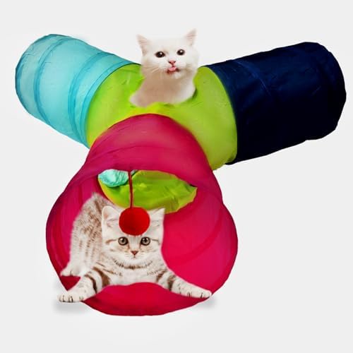 Cat Tunnel Tube Toys, 3 Ways Tunnels for Indoor Cats with Play Ball