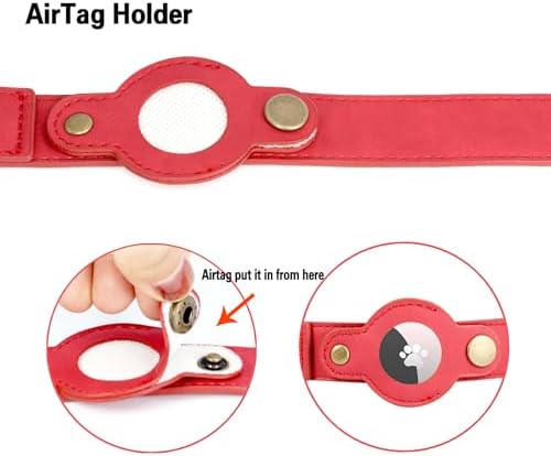 Airtag Dog Collar, PU Leather Collar with Airtag Holder for Small Dogs(Red)