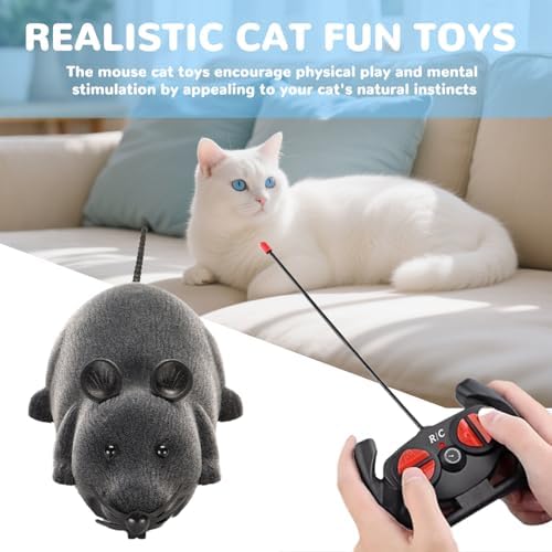 Remote Control Rat Mouse Cat Toy Realistic RC Fake Rat Mouse Toy Flocking Wireless Funny Chasing Electronic Interactive Cat Toys Prank Joke Scary Trick Rats for Cats Dogs Novelty (Grey)