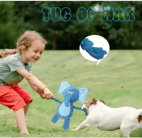 Plush Elephant Dog Toy, Squeaky Interactive Tug Toy for Small Medium Dogs