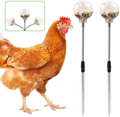 Chicken Treat Dispenser, Chicken Enrichment Toys with Spring and Ground Stake, Feeder for Coop, Coop Accessories for Hens, Geese, Ducks, Turkeys, Other Poultry