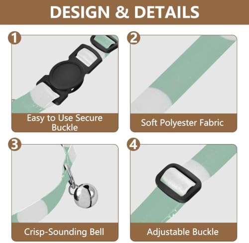 White Polka Dots Green Lightweight Pet Collar for Cats and Dogs, 2 Pack Small Dog Collar with Bell