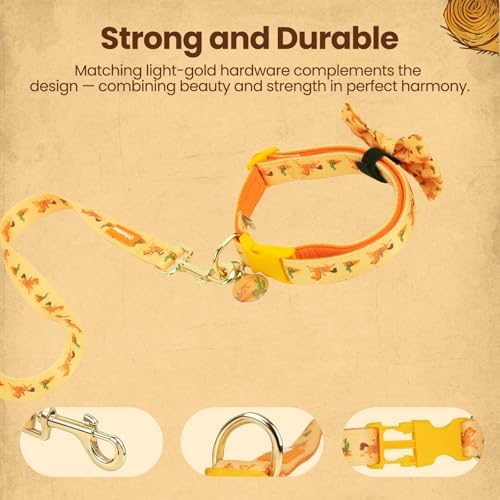 French Bulldog Polyester Dog Collar and Leash Set with Bowtie, Smart & Safe Design, Includes 1 ID Tag + 3 Frenchie Dog Tags for Instant Location & 2 Sticker Sheets, Stylish Gift Set,S