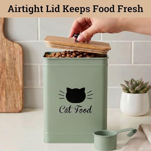 Metal Cat Food Container with Scoop 5-7 lb (25 Cup), w/ Airtight Bamboo Lid