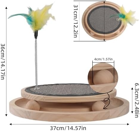 Natural Sisal Round Cat Scratcher with Ball Track Toy