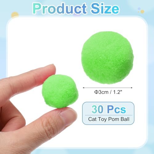 Cat Toy Pom Ball, Interactive Cat Ball Toys Fuzzy Pompoms (Plush, 1.2Inch, 30Pcs, Light Green) for Kittens Pet Enrichment Training Play Indoor