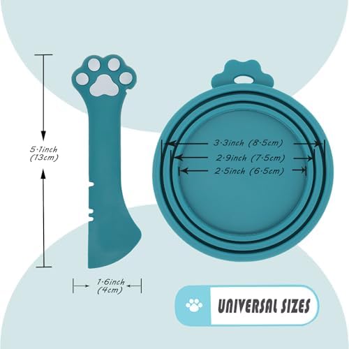 Pet Can Opener & 3 Pcs Cat Food Can Lids | Universal BPA Free Silicone Covers & Multi-Function Wet Food Spoon for Cat and Dog Food(Dark Blue)
