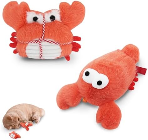 Andiker 2 Pcs Catnip Toys for Cats, Cute Crab and Lobster Shapes Plush Toy with Catnip PP Cotton Built-in Bells Funny Interactive Cat Toys for Indoor Cats Bite Chew Hunting (Small, Style 2)