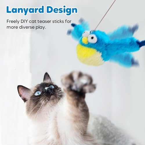 Interactive Chirping Bird Cat Toys with Flapping Wings,New Flying Birds Cats Toy, Flying Simulation Electric Sparrow Shaking Hunting Pet Toy for Indoor (Blue)