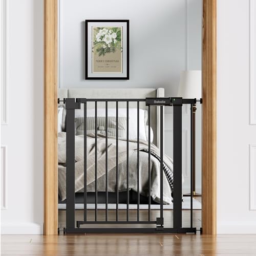 Babelio Baby Gate for Stairs No Drilling, PressGuard, 31-36 in Dog Gate | Pressure/Wall Mount, Dual Lock with Indicator, Auto Close, Heavy Duty, Easy Install for Doorways, Kitchens, Hallway, Black