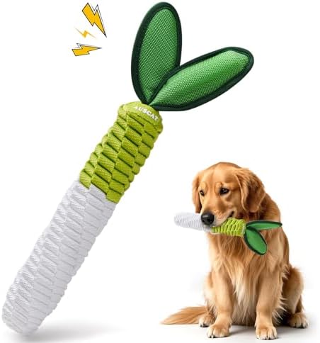 AUSCAT Carrot Dog Rope Toy, Durable Tug of War Toy with Squeaker, Braided Teething Toys for Small Medium Large Dogs, Radish