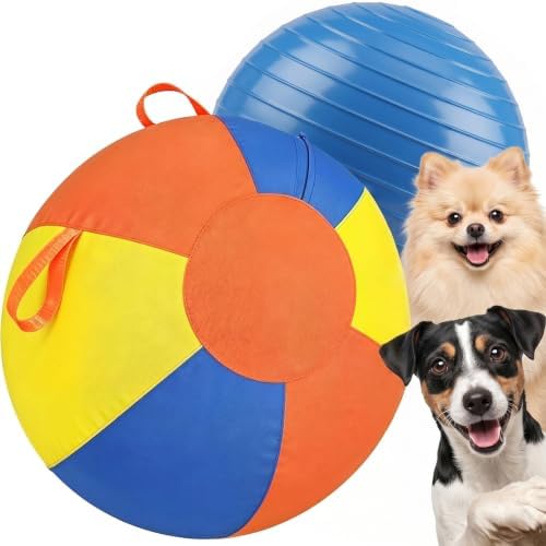 10/18/22" Herding Ball for Dogs & Horses - Tear-Resistant Inflatable Toy with Heavy-Duty Handle Cover & Pump - Durable Exercise Ball for Large Pets (Small)