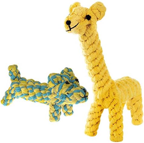 SunGrow Cotton Rope Dog Toys, 2 Pack Puppy & Giraffe for Light Chewers