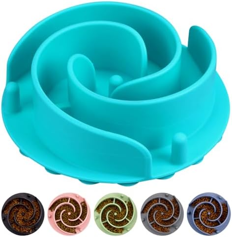 Slow Feeder Dog Bowls Insert, Bestalk Soft Silicone Slow Eating Feeder Insert with Suction Cups for Small, Medium and Large Dogs, Fit into Basic and Elevated Dog Bowls, Teal