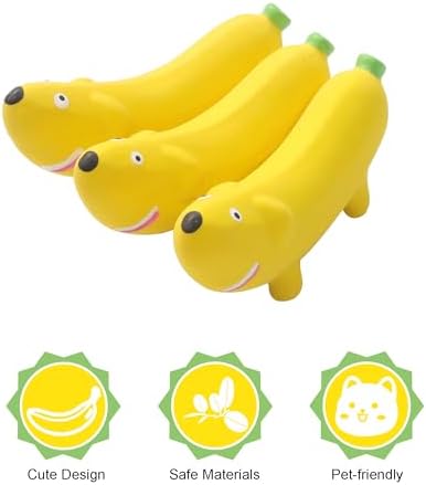 5.3'' Squeak Latex Dog Toys Banana 3 Pcs, Funny Fruit Sets Pet Toys Puppy Small Medium Dog Squeaky Chew Toys