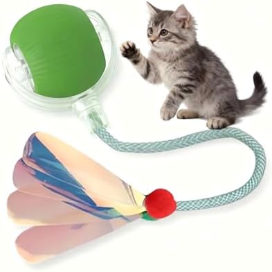 Interactive Cat Toy for Indoor Cats - Automatic Cat Toy Ball with Tail, Self Moving Electric Kitten Toys, USB Rechargeable Smart Rolling Ball, Motion Activated Cat Enrichment Toys for Bored Cats Green