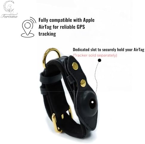 Genuine Leather Dog Collar with Smart Tag Holder Compatible with AirTag, Scratch-Resistant Finish, Microfiber Lining, Adjustable Design for All Breeds (Brown, Small: Width = 1.2"; Neck = 8" - 11")