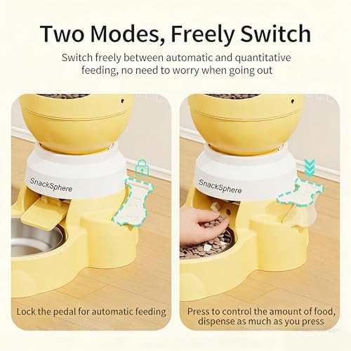Automatic Food Dispenser Gravity Feeder & Push Button Pet Feeder, Treat Dispenser with Button for Slow Feeder, 1.5L Capacity, Two Ways to Use (Grey)
