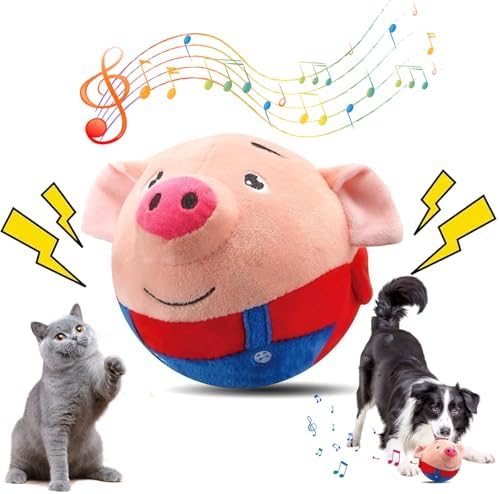 Interactive Dog Toys, Active Moving Pet Plush Toy, 2026 Upgraded Rechargeable Squeaky Dog Ball Toy with Recording Sound, Washable Cartoon Pig Plush Toy for Dogs Puppies (Red)