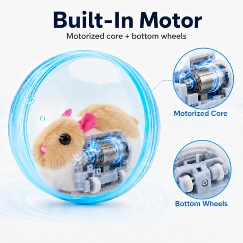 Self Rolling Interactive Cat Ball, Automatic Moving Cat Toy with Plush Animal Inside, 360° Rolling Cat Chasing Ball with Transparent Ball for Cats Dogs Small Pets (Blue,White/Brown Mouse)