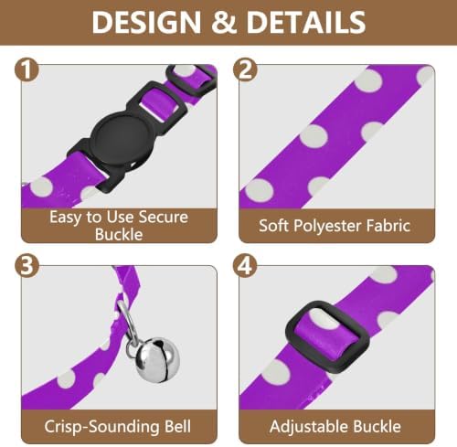 Purple Polka Dots Dog Collar 2 Pack Cat Neck Collar Adjustable Length 10.6" to 17.1"