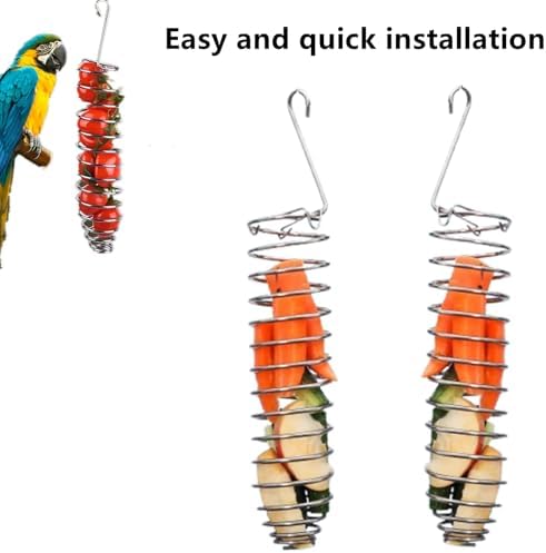Bird Food Holder Parrots Foraging Toys for Birdcage Hanging, Stainless Steel Bird Treat Feeders Food Basket for Parakeet Cockatiel African Grey Conure Cockatoo Macaw