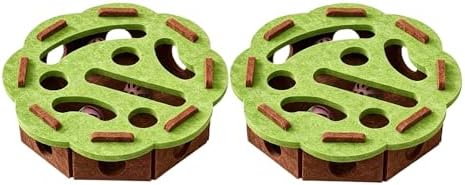 Interactive Cat Puzzle Feeder Toy – Felt Maze Box with 3 Jingle Balls – Mental Stimulation, Slow Feeding & Fun Exercise for Indoor Cats & Kittens (2,Round-Green)