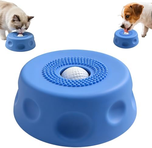 Dog Lick Bowl with Ball, 2026 Upgraded Lick Ball Bowl for Dogs,Dog Licking Bowl with Rolling Ball, Slow Feeder Ball Bowl to Slow Pet Eating,for Yogurt, Bone Broth, Water, Interactive Lick Toy (Blue)