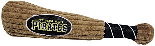 MLB Pittsburgh Pirates Baseball Bat Toy for DOGS & CATS. Soft Corduroy Plush Dog Toy with Inner SQUEAKER, MLB Chew Toys for Dogs or Cats. Durable Fun Interactive Dog Toy with Team Names and Logo