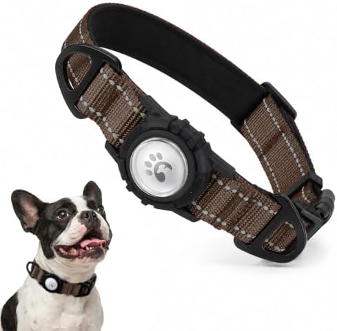 Padded Dog Collar with Waterproof Holder Compatible with Airtag
