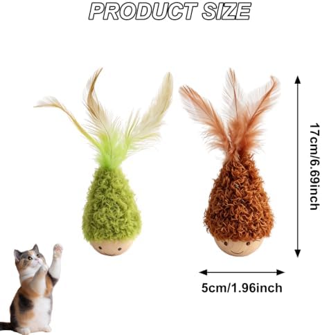 2Pcs Cat Self-Righting Wobble Toy, Interactive Feather Tumbler