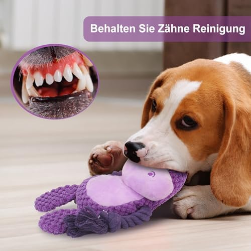 Dog Toys, Dog Squeaker Toys with Crinkle Paper (Purple Hippo)