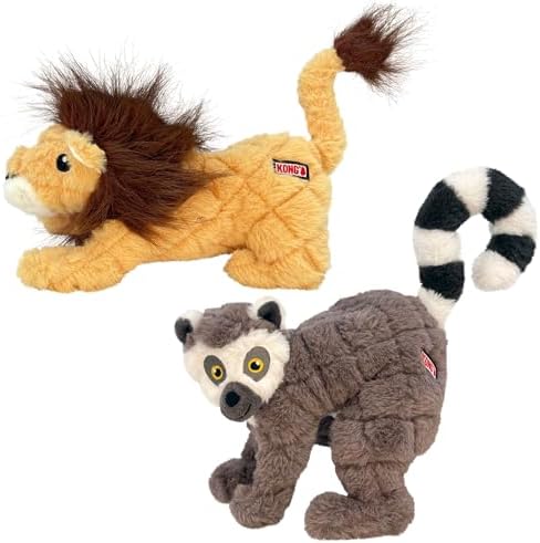 KONG Scampers Wildlife Plush Dog Toy with Low Tone Squeaker (Lion/Lemur Combo)