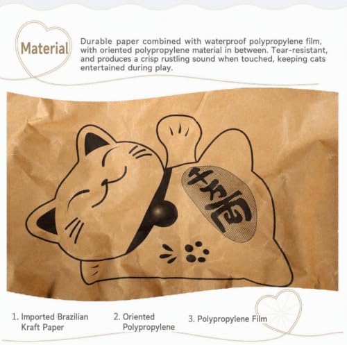 Crinkle Cat Sack,Crinkle Bag,25.6 x 19.7 Inch Large Cat Play Bag, Interactive Kraft Paper Cat Hideaway & Tunnel Toy, Foldable Cat House, Cute Room Decor (Lucky cat)