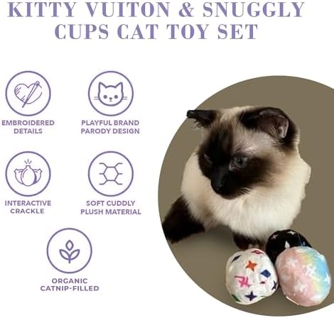 Haute Diggity Kitty Vuiton Monogram Balls+Snuggly Cups, Soft Plush Cat Toys