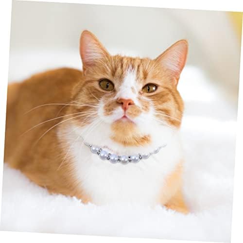Kisangel Adjustable Imitation Pearl Pet Necklace Collar with Ribbon Bow Durable Wedding Collar for Cats and Dogs Smart and Comfortable Jewelry Accessory for Parties and Walks