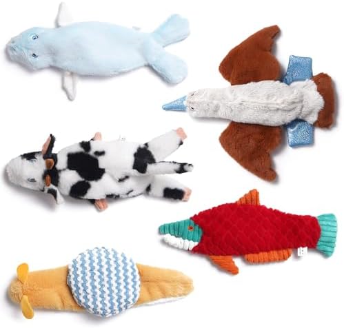 Nocciola Squeaky Dog Toys, 5-Pack Crinkle Plush Toys, No Stuffing Dog Toys for Small Medium Large Dogs, Boredom Relief