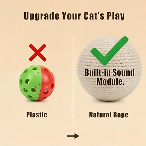 4-Inch Sisal Cat Toy Balls, Cat Toys for Indoor Cats, With Crinkle Sound