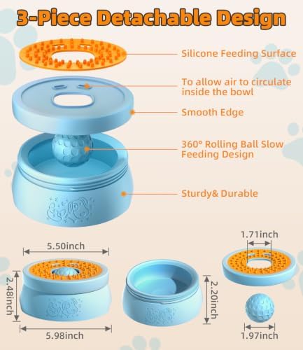 Dog Licking Bowl with Rolling Ball, 2- in-1 Slow Feeder Bowl
