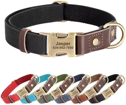 Personalized PU Leather Dog Collars,Quick Release Buckle,Black,XL