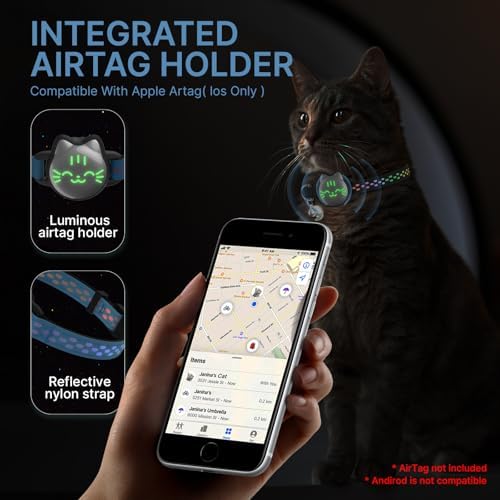 AirTag Cat Collar, Reflective Breakaway Collar, Hidden Holder with Bell | Compatible with Apple AirTag 1st & 2nd Gen, Lightweight Water-Resistant Strap for Cats, AirTag Not Included