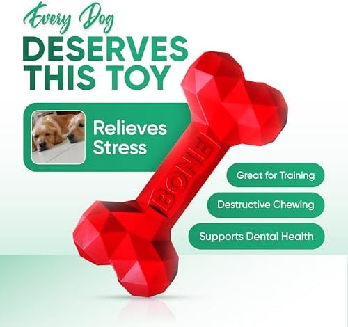Natural Rubber Dog Toys for Small Dogs & Puppies - Durable Dental Dog Bone Toy for Indoor & Outdoor Play - Interactive Tough Teething Toy for Boredom Relief - For 25 lbs Small Dogs (Red)