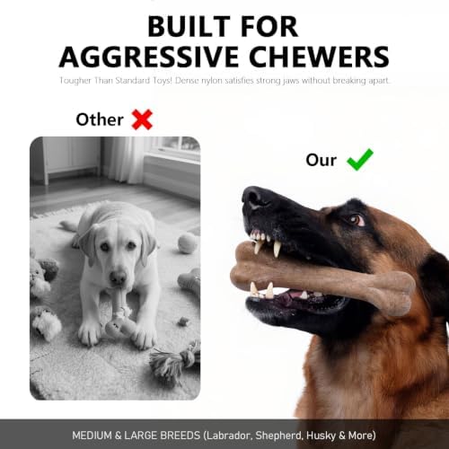MECOOL Durable Nylon Dog Chew Toy – Classic Bone Shape, Bacon Flavored, Designed for Aggressive Chewers, Medium/Large Dogs, Promotes Dental Health & Fresh Breath