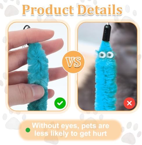 Cat Worms Refills for Wand, 12 PCS Cat Wand Attachments Worms Toy Interactive Kitten Worm Replacements Feather Worm Teaser Refills