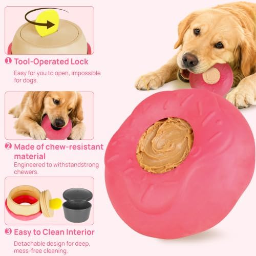 Dog Toy for Aggressive Chewers, Lick Bowl Freezable Treat Toy, Interactive Enrichment Toy, Mental Stimulation for Dogs, Keep Them Busy (Pink)