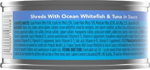 Friskies Purina Shreds with Ocean Whitefish and Tuna in Sauce Wet Cat Food - 5.5 oz. Cans (Pack of 48)