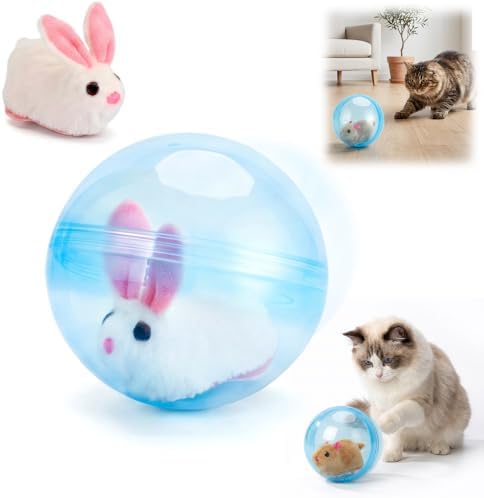 BAUFIX 2026 Upgraded Self-Rolling Interactive Cat Ball (Blue, Rabbit)