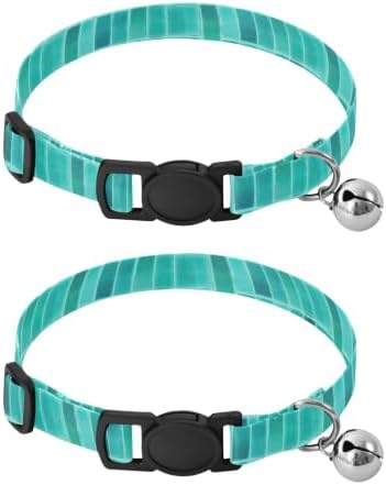 2 Pack Small Dog Collar Watercolor Teal Turquoise Decorative Pet Collar with Bell, Adjustable Length 10.6" to 17.1"